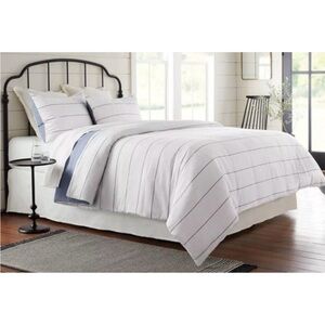 Hearth & Hand King Chambray Backing Striped Faded Blue Duvet Cover Set